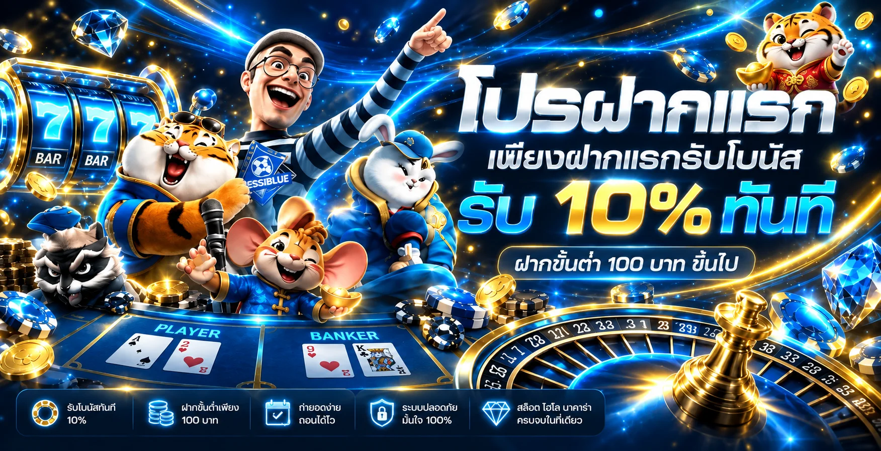 แบนเนอร์ MESSIBLUE โบนัสฝากแรกโทนฟ้าและทอง