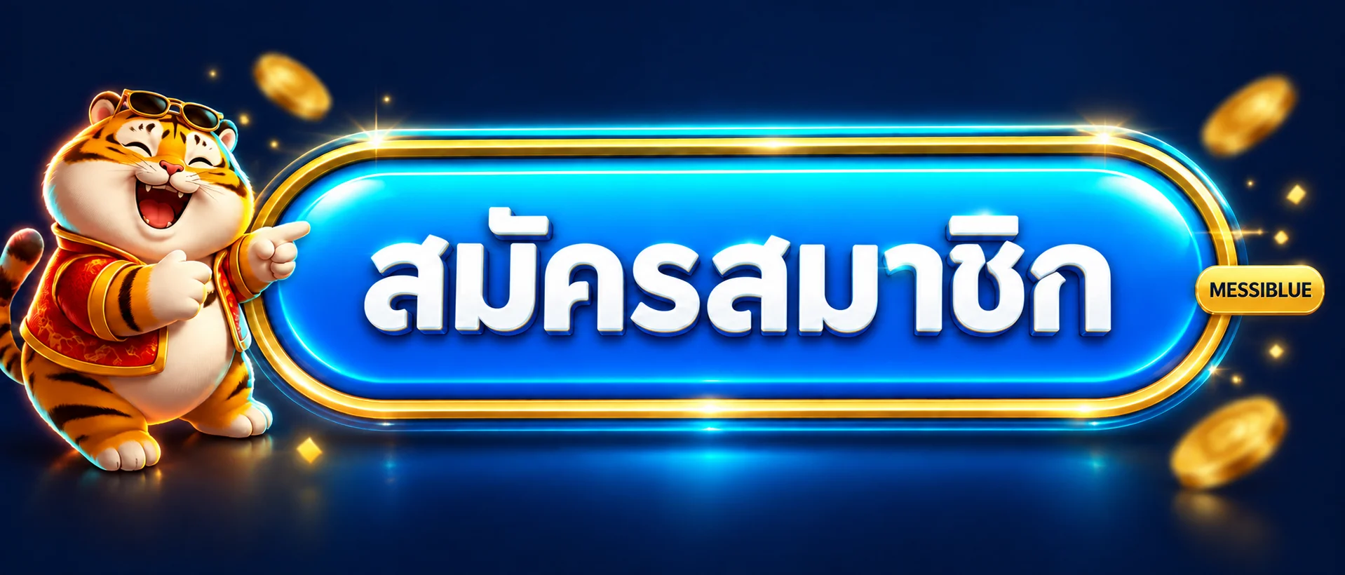 ปุ่มสมัครสมาชิก MESSIBLUE ทางเข้าโทนฟ้าและทอง